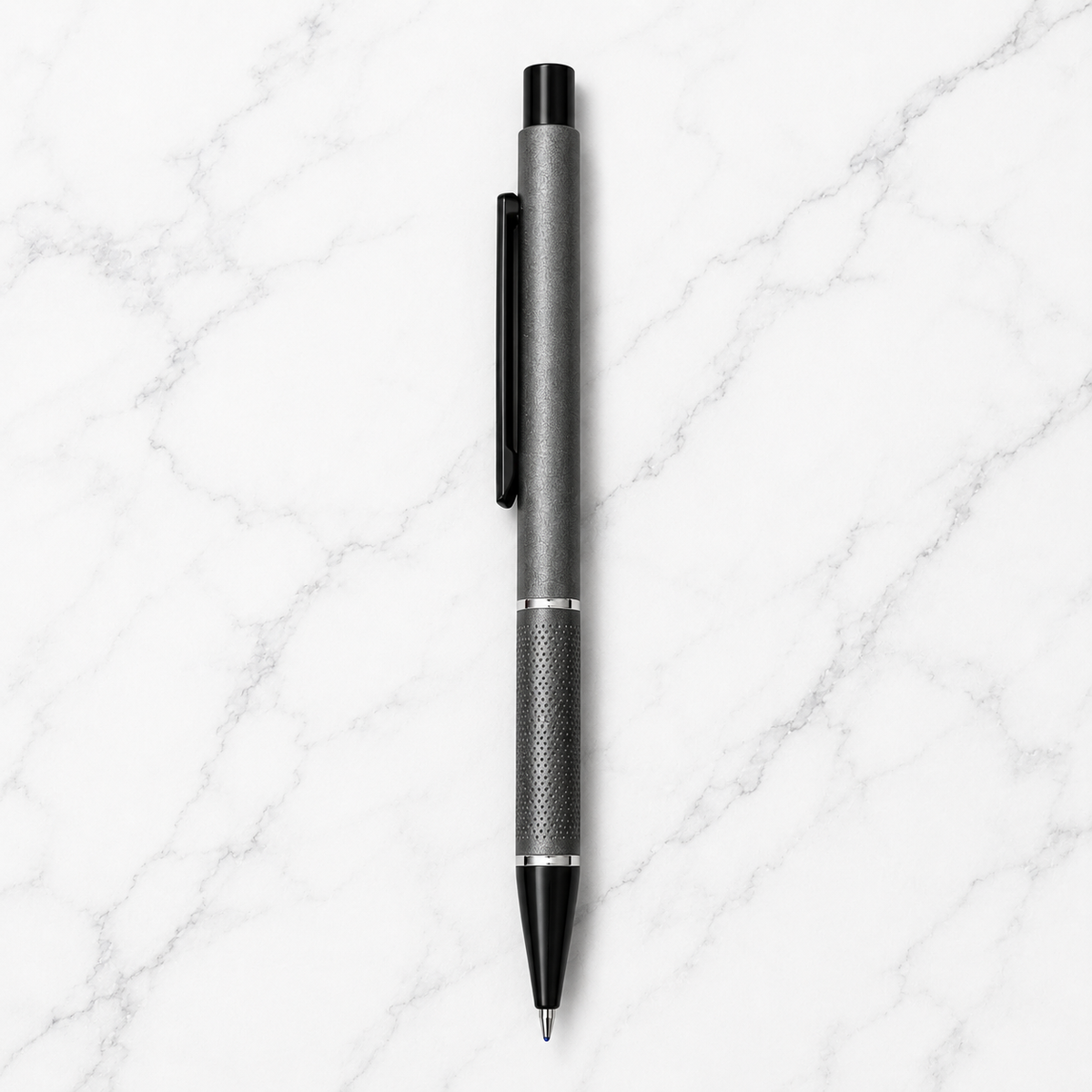 Ballpen Bazaar  Ballpen Bazaar Matt Gunmetal Body Ball Pen with Glossy Black Clip | Click Mechanism | Blue Ink | 1 Free Refill | 1 Pc with Name Engraving