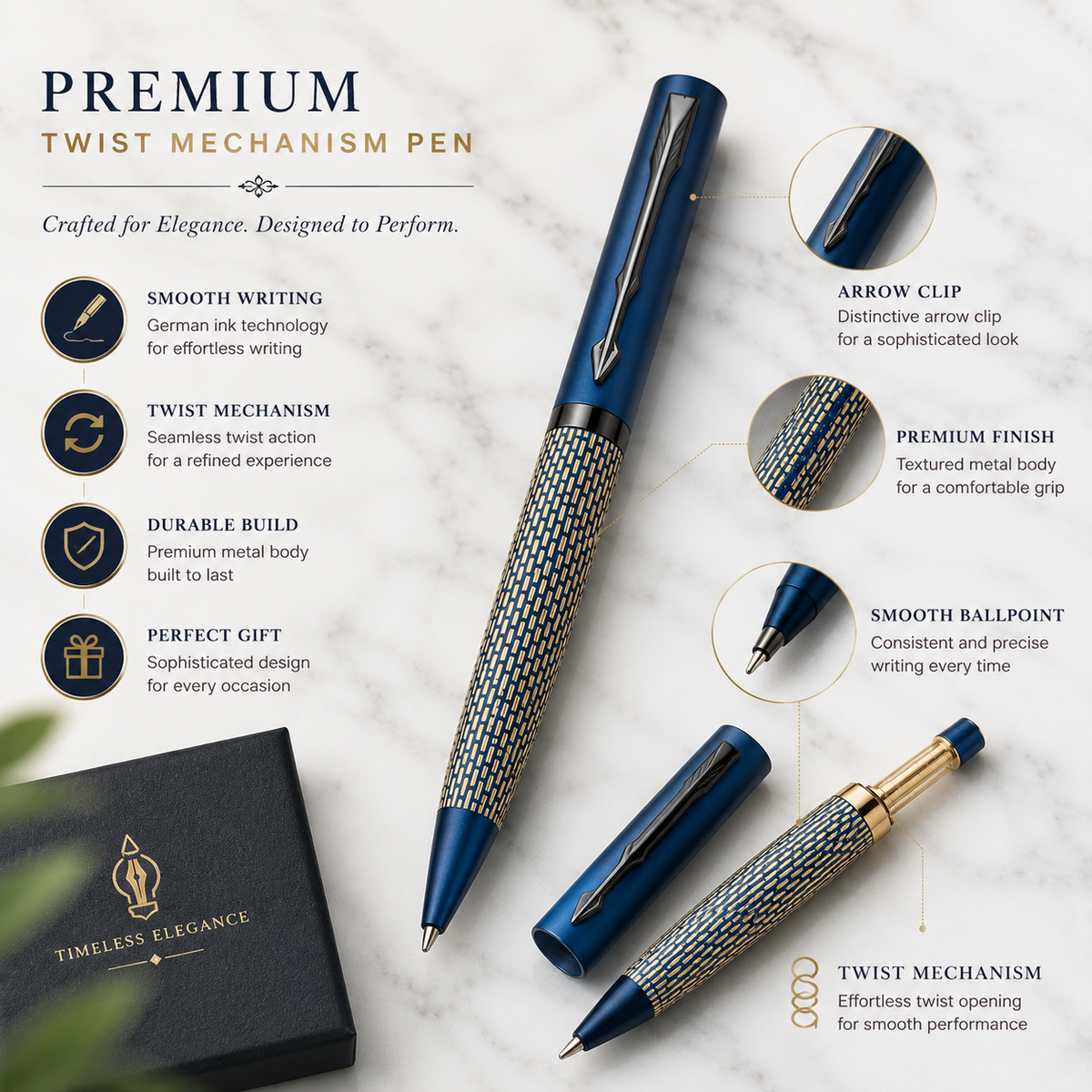 Ballpen Bazaar  Ballpen Bazaar Matt Pearl Blue Ball Pen with Blue Grid Design & Glossy Blue Clip | Twist Mechanism | Blue Ink | 1 Pen with 1 Free Extra Refill with Name Engraving