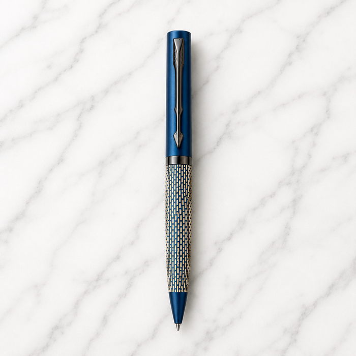 Ballpen Bazaar  Ballpen Bazaar Matt Pearl Blue Ball Pen with Blue Grid Design & Glossy Blue Clip | Twist Mechanism | Blue Ink | 1 Pen with 1 Free Extra Refill with Name Engraving