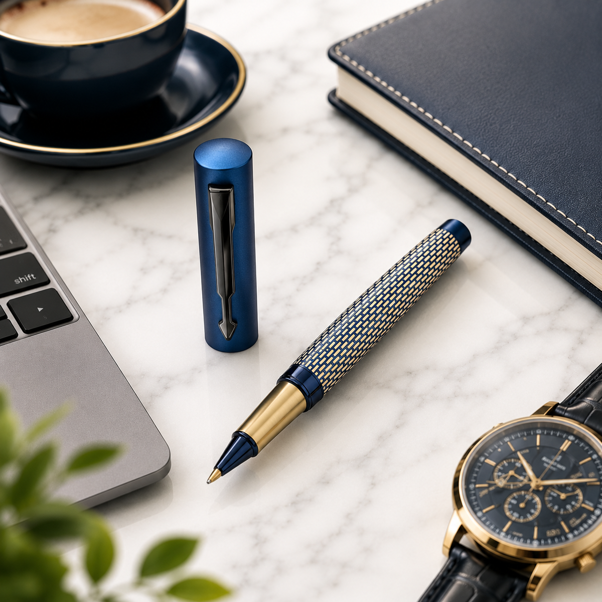 Ballpen Bazaar  Ballpen Bazaar Matt Pearl White Ball Pen with Blue Grid Design & Glossy Blue Clip | Openable Cap Mechanism | Blue Ink Metal Pen | 1 Pen with 1 Free Blue Refill with Name Engraving