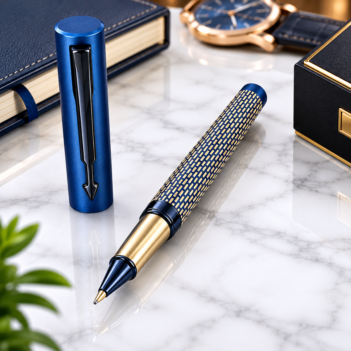 Ballpen Bazaar  Ballpen Bazaar Matt Pearl White Ball Pen with Blue Grid Design & Glossy Blue Clip | Openable Cap Mechanism | Blue Ink Metal Pen | 1 Pen with 1 Free Blue Refill with Name Engraving