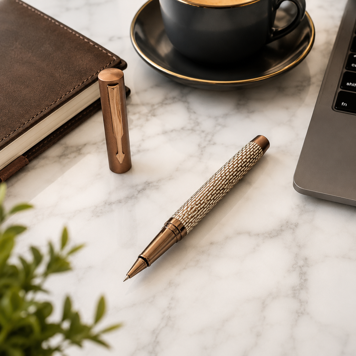 Ballpen Bazaar  Ballpen Bazaar Matt Pearl White Ball Pen with Brown Grid Design & Glossy Brown Clip | Openable Cap Mechanism | Blue Ink | 1 Pen with 1 Free Extra Refill with Name Engraving