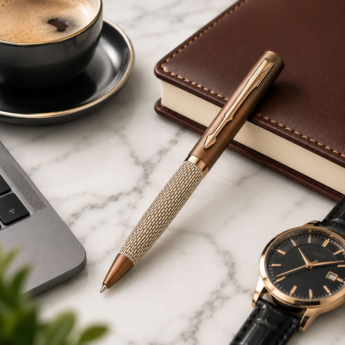 Ballpen Bazaar  Ballpen Bazaar Matt Pearl White Ball Pen with Brown Grid Design & Glossy Brown Clip | Twist Mechanism | Blue Ink | Premium Metal Pen with 1 Free Refill | Pack of 1 with Name Engraving