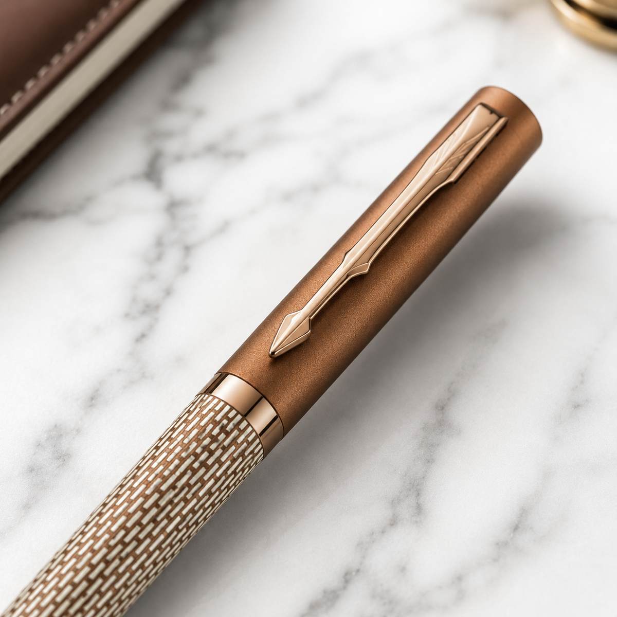Ballpen Bazaar  Ballpen Bazaar Matt Pearl White Ball Pen with Brown Grid Design & Glossy Brown Clip | Twist Mechanism | Blue Ink | Premium Metal Pen with 1 Free Refill | Pack of 1 with Name Engraving