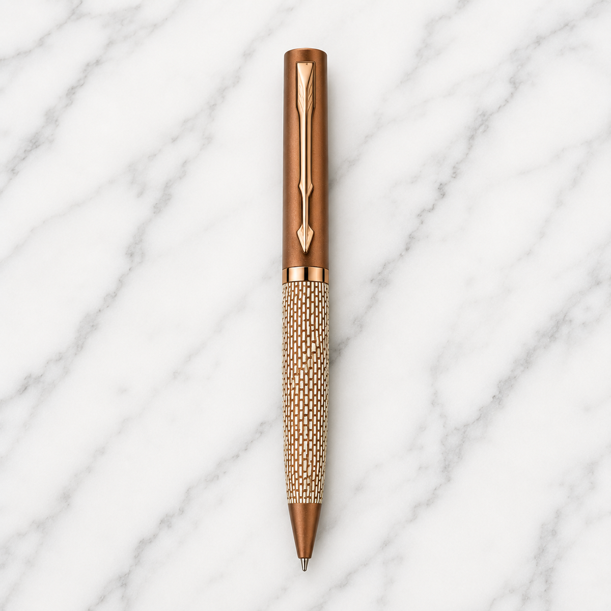 Ballpen Bazaar  Ballpen Bazaar Matt Pearl White Ball Pen with Brown Grid Design & Glossy Brown Clip | Twist Mechanism | Blue Ink | Premium Metal Pen with 1 Free Refill | Pack of 1 with Name Engraving