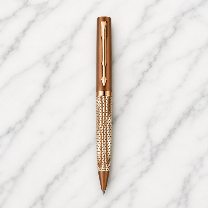 Ballpen Bazaar  Ballpen Bazaar Matt Pearl White Ball Pen with Brown Grid Design & Glossy Brown Clip | Twist Mechanism | Blue Ink | Premium Metal Pen with 1 Free Refill | Pack of 1 with Name Engraving