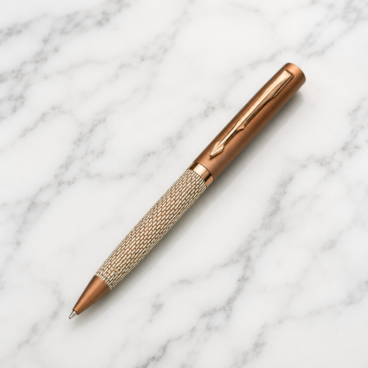 Ballpen Bazaar  Ballpen Bazaar Matt Pearl White Ball Pen with Brown Grid Design & Glossy Brown Clip | Twist Mechanism | Blue Ink | Premium Metal Pen with 1 Free Refill | Pack of 1 with Name Engraving