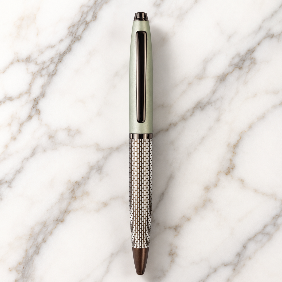 Ballpen Bazaar  Ballpen Bazaar Matt Pearl White & Brown Grid Design Ball Pen with Glossy Brown Clip | Twist Mechanism | Blue Ink | 1 Premium Metal Pen with 1 Extra Blue Refill Free with Name Engraving