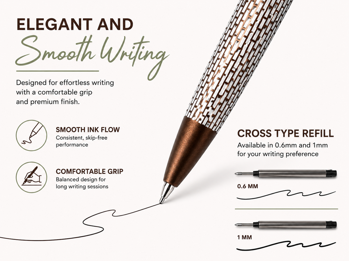 Ballpen Bazaar  Ballpen Bazaar Matt Pearl White & Brown Grid Design Ball Pen with Glossy Brown Clip | Twist Mechanism | Blue Ink | 1 Premium Metal Pen with 1 Extra Blue Refill Free with Name Engraving