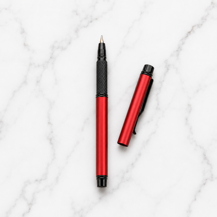 Ballpen Bazaar  Ballpen Bazaar Matt Red Mini Ball Pen with Black Clip Openable Cap Blue Ink with 1 Extra Refill with Name Engraving