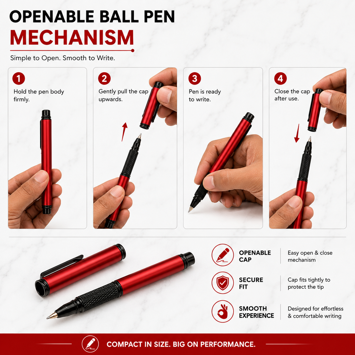 Ballpen Bazaar  Ballpen Bazaar Matt Red Mini Ball Pen with Black Clip Openable Cap Blue Ink with 1 Extra Refill with Name Engraving