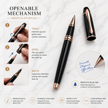 Ballpen Bazaar  Ballpen Bazaar Metallic Glossy Black Ball Pen with Black Cap & Copper Clip | Openable Metal Pen | Blue Ink | 1 Pen with 1 Extra Blue Refill with Name Engraving