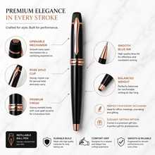 Ballpen Bazaar  Ballpen Bazaar Metallic Glossy Black Ball Pen with Black Cap & Copper Clip | Openable Metal Pen | Blue Ink | 1 Pen with 1 Extra Blue Refill with Name Engraving