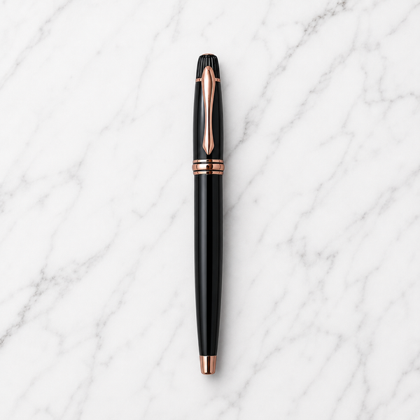 Ballpen Bazaar  Ballpen Bazaar Metallic Glossy Black Ball Pen with Black Cap & Copper Clip | Openable Metal Pen | Blue Ink | 1 Pen with 1 Extra Blue Refill with Name Engraving