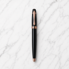 Ballpen Bazaar  Ballpen Bazaar Metallic Glossy Black Ball Pen with Black Cap & Copper Clip | Openable Metal Pen | Blue Ink | 1 Pen with 1 Extra Blue Refill with Name Engraving
