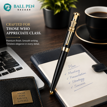Ballpen Bazaar  Ballpen Bazaar Metallic Glossy Black Ball Pen with Black Cap and Gold Ashoka Emblem Clip | Openable Mechanism | Blue Ink | Premium Metal Executive Pen | 1 Pen with 1 Free Refill with Name Engraving