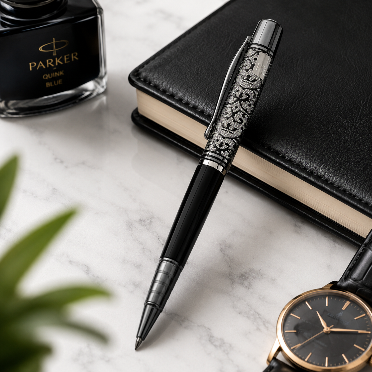 Ballpen Bazaar  Ballpen Bazaar Metallic Glossy Black Ball Pen with Designer Silver Cap Openable Mechanism Blue Ink | 1 Pen + 1 Extra Refill with Name Engraving