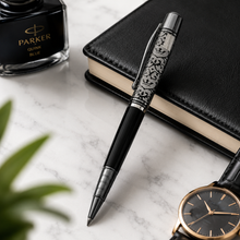 Ballpen Bazaar  Ballpen Bazaar Metallic Glossy Black Ball Pen with Designer Silver Cap Openable Mechanism Blue Ink | 1 Pen + 1 Extra Refill with Name Engraving