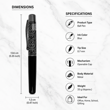 Ballpen Bazaar  Ballpen Bazaar Metallic Glossy Black Ball Pen with Designer Silver Cap Openable Mechanism Blue Ink | 1 Pen + 1 Extra Refill with Name Engraving