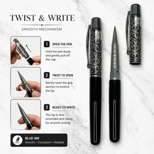 Ballpen Bazaar  Ballpen Bazaar Metallic Glossy Black Ball Pen with Designer Silver Cap Openable Mechanism Blue Ink | 1 Pen + 1 Extra Refill with Name Engraving