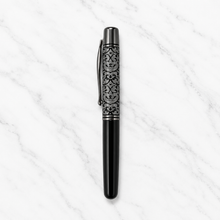 Ballpen Bazaar  Ballpen Bazaar Metallic Glossy Black Ball Pen with Designer Silver Cap Openable Mechanism Blue Ink | 1 Pen + 1 Extra Refill with Name Engraving