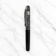 Ballpen Bazaar  Ballpen Bazaar Metallic Glossy Black Ball Pen with Designer Silver Cap Openable Mechanism Blue Ink | 1 Pen + 1 Extra Refill with Name Engraving