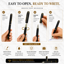 Ballpen Bazaar  Ballpen Bazaar Metallic Glossy Black Ball Pen with Gold Clip Openable Mechanism Blue Ink 1 Pen with 1 Extra Refill with Name Engraving