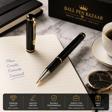 Ballpen Bazaar  Ballpen Bazaar Metallic Glossy Black Ball Pen with Gold Clip Openable Mechanism Blue Ink 1 Pen with 1 Extra Refill with Name Engraving