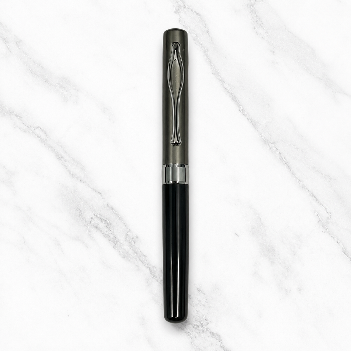 Ballpen Bazaar  Ballpen Bazaar Metallic Glossy Black Ball Pen with Gunmetal Cap & Clip | Openable Cap | Blue Ink | Free 1 Refill | 1 Pc with Name Engraving