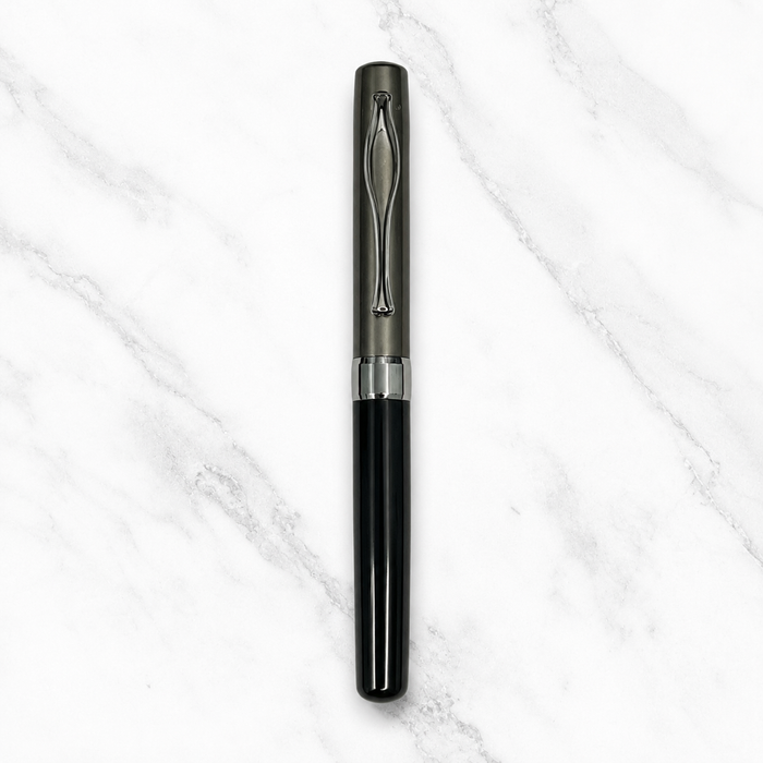 Ballpen Bazaar  Ballpen Bazaar Metallic Glossy Black Ball Pen with Gunmetal Cap & Clip | Openable Cap | Blue Ink | Free 1 Refill | 1 Pc with Name Engraving