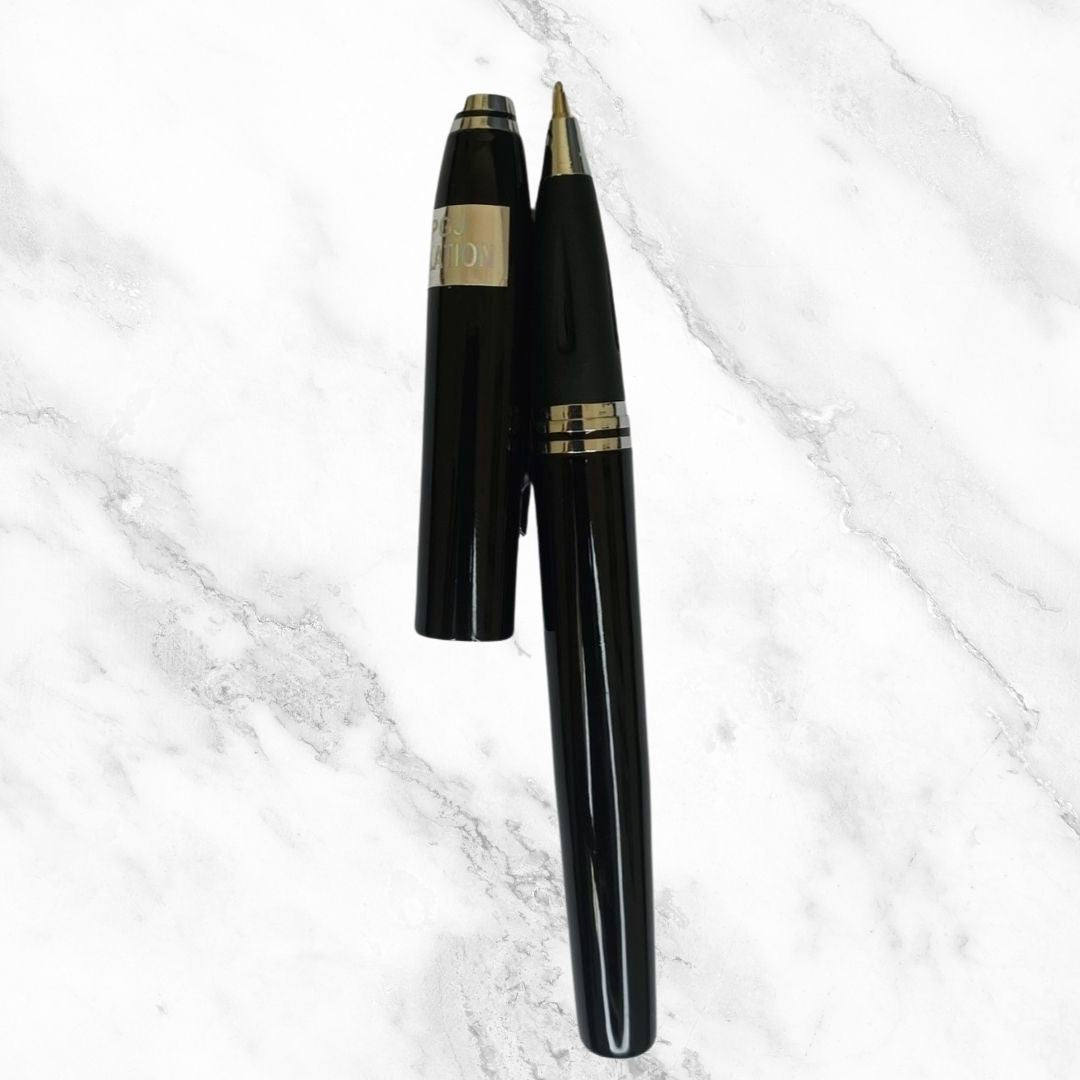 Ballpen Bazaar  Ballpen Bazaar Metallic Glossy Black Ball Pen with Magnetic Black Cap and Silver Clip | Openable Metal Pen | Blue Ink | 1 Pen with 1 Extra Blue Refill with Name Engraving