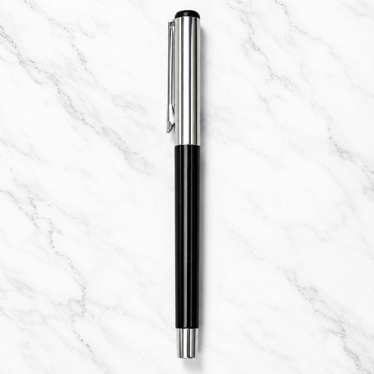 Ballpen Bazaar  Ballpen Bazaar Metallic Glossy Black Ball Pen with Silver Cap | Openable Metal Ball Pen | Blue Ink | 1 Pen with 1 Extra Refill with Name Engraving