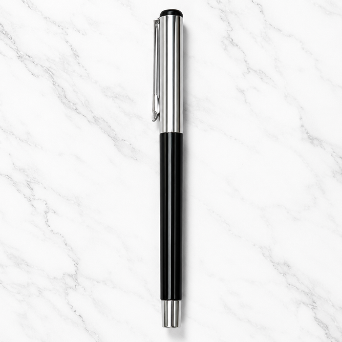 Ballpen Bazaar  Ballpen Bazaar Metallic Glossy Black Ball Pen with Silver Cap | Openable Metal Ball Pen | Blue Ink | 1 Pen with 1 Extra Refill with Name Engraving