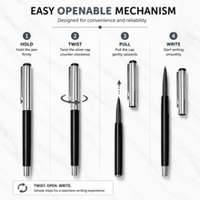 Ballpen Bazaar  Ballpen Bazaar Metallic Glossy Black Ball Pen with Silver Cap | Openable Metal Ball Pen | Blue Ink | 1 Pen with 1 Extra Refill with Name Engraving