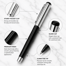 Ballpen Bazaar  Ballpen Bazaar Metallic Glossy Black Ball Pen with Silver Cap | Openable Metal Ball Pen | Blue Ink | 1 Pen with 1 Extra Refill with Name Engraving