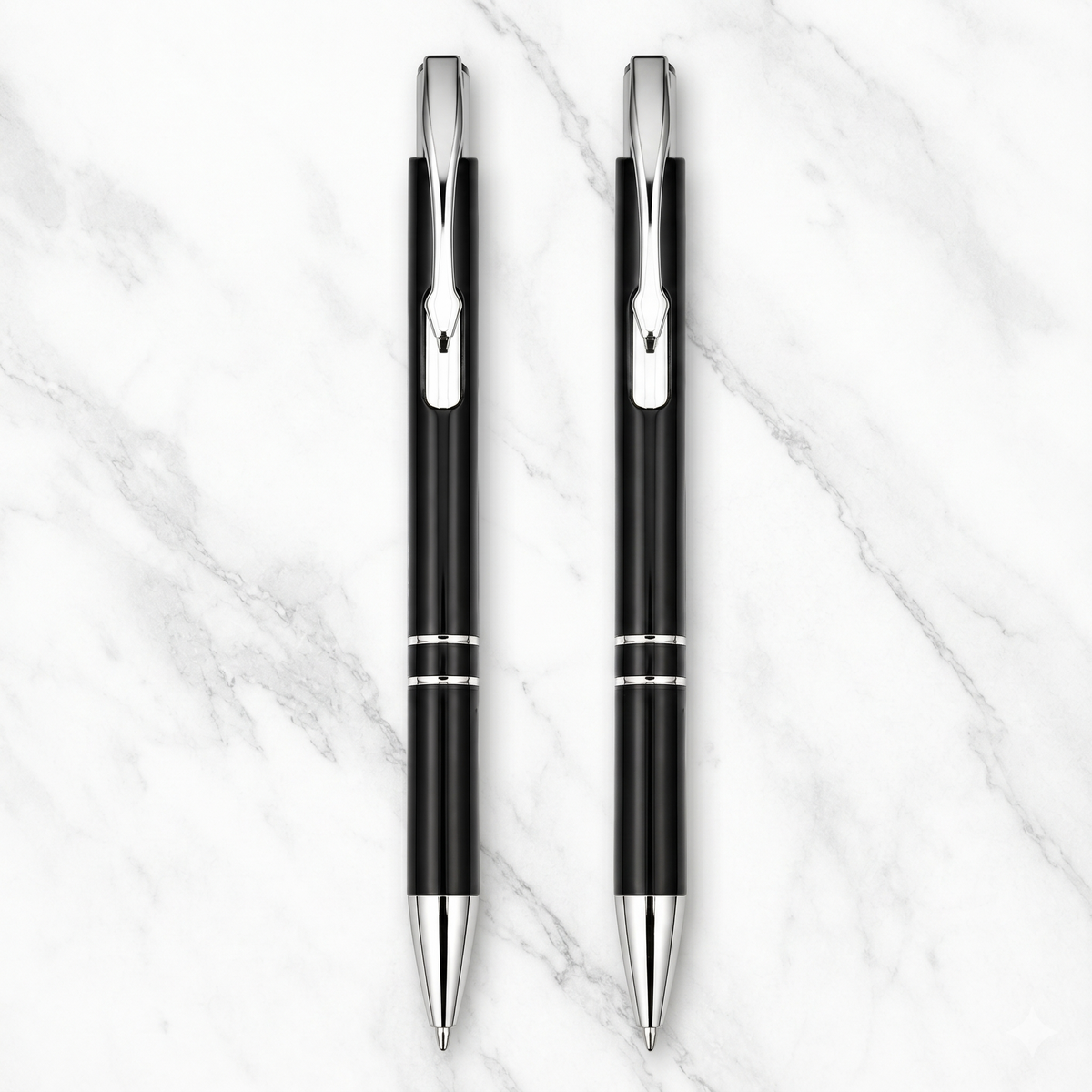 Ballpen Bazaar  Ballpen Bazaar Metallic Glossy Black Ball Pen with Silver Clip | Click Mechanism | Blue Ink | 2 Free Plastic Jotter Blue Ink Refills | Pack of 2 with Name Engraving