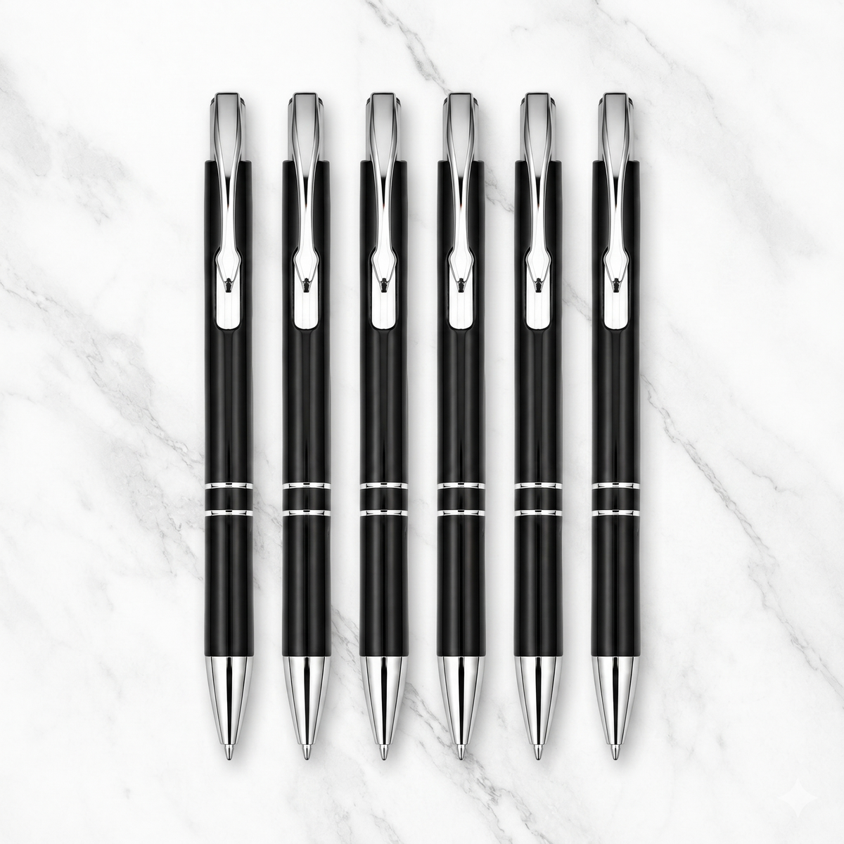 Ballpen Bazaar  Ballpen Bazaar Metallic Glossy Black Ball Pen with Silver Clip | Click Mechanism | Blue Ink | 7 Extra Blue Refills | Premium Metal Pen for Office, Business, Students & Gifting with Name Engraving