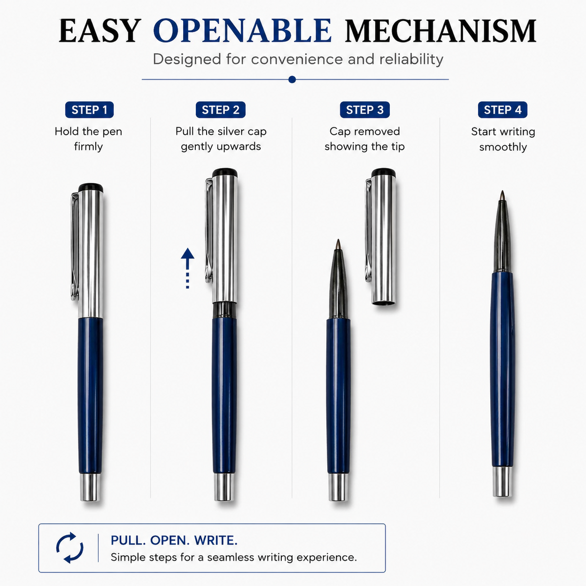 Ballpen Bazaar  Ballpen Bazaar 2 Pcs Metallic Glossy Blue Ball Pen Set with Silver Cap | Openable Metal Ball Pens | Blue Ink | Includes 2 Extra Refills with Name Engraving