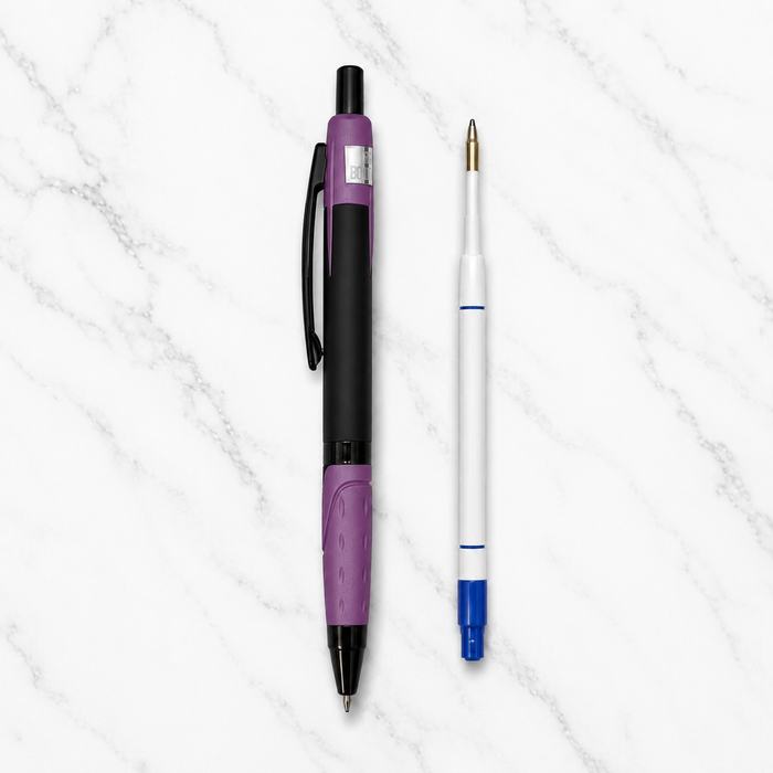 Ballpen Bazaar  Ballpen Bazaar Metallic Glossy Black Colour Body with Purple Colour Design Click Mechanism Ball Pen | Blue Ink | Free 1 Blue Plastic Jotter Refill | Pack of 1 with Name Engraving