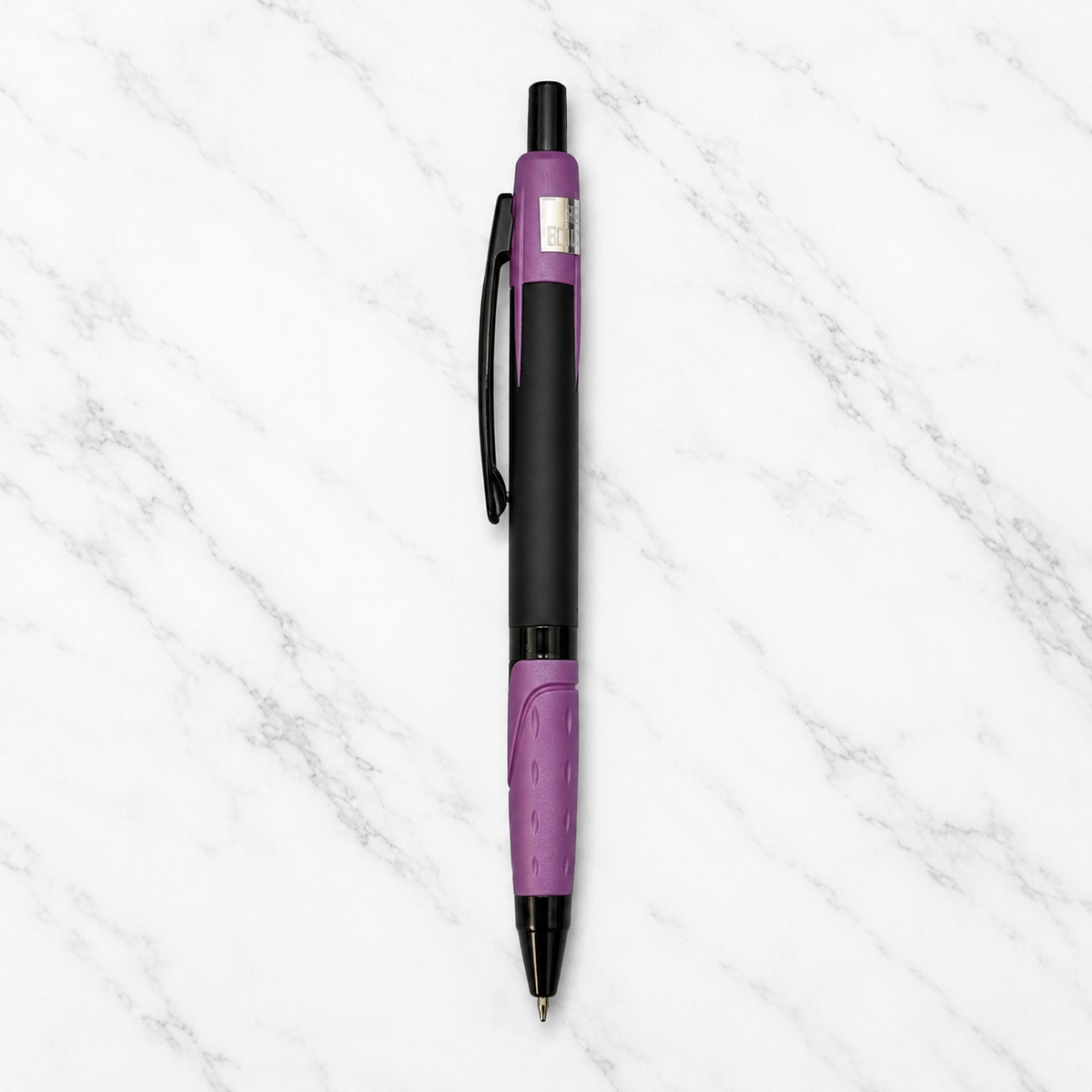 Ballpen Bazaar  Ballpen Bazaar Metallic Glossy Black Colour Body with Purple Colour Design Click Mechanism Ball Pen | Blue Ink | Free 1 Blue Plastic Jotter Refill | Pack of 1 with Name Engraving