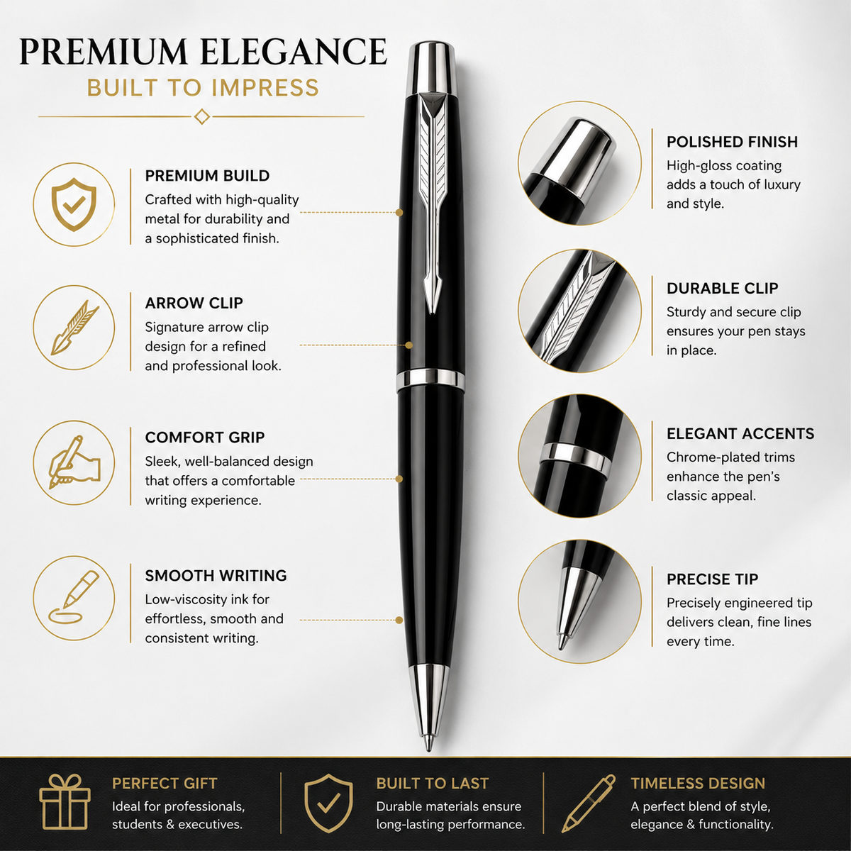 Ballpen Bazaar  Ballpen Bazaar Metallic Glossy Black Colour Body with Silver Colour Clip Twist Mechanism Ball Pen with Free Extra Refill Blue Ink | Pack of 1 with Name Engraving