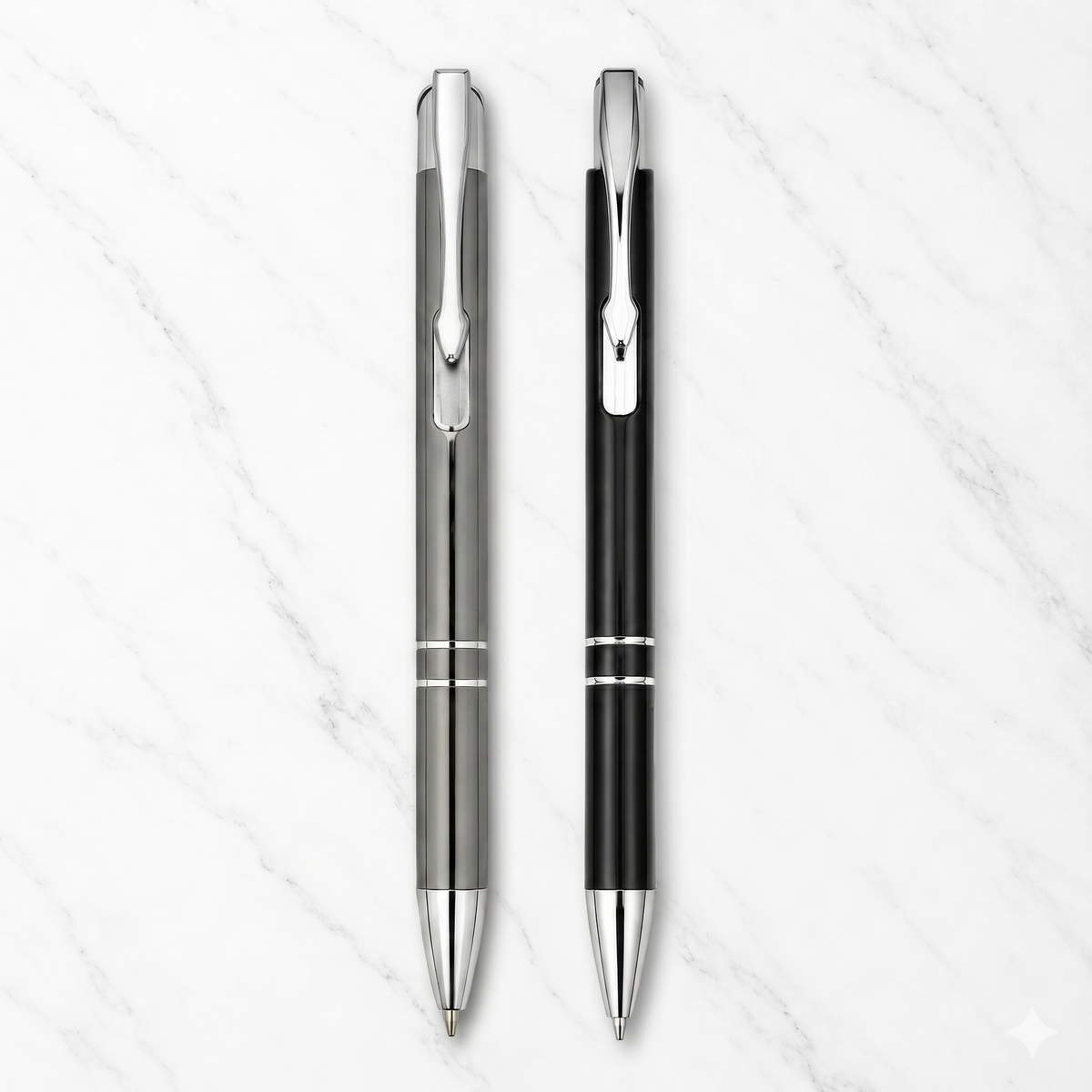Ballpen Bazaar  Ballpen Bazaar Metallic Glossy Black & Gray Click Mechanism Ball Pen Set with Silver Clip | Blue Ink | 2 Pens with 2 Extra Refills with Name Engraving