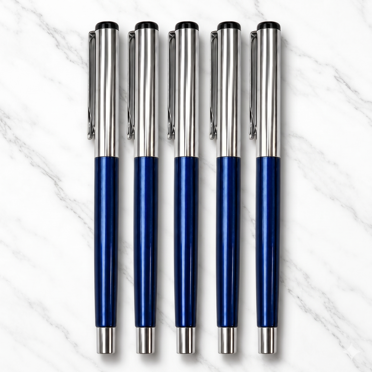 Ballpen Bazaar  Ballpen Bazaar Metallic Glossy Blue Ball Pen Set of 6 with Silver Cap | Openable Metal Ball Pens | Blue Ink | Includes 6 Extra Blue Refills | Premium Gift & Office Writing Pens with Name Engraving