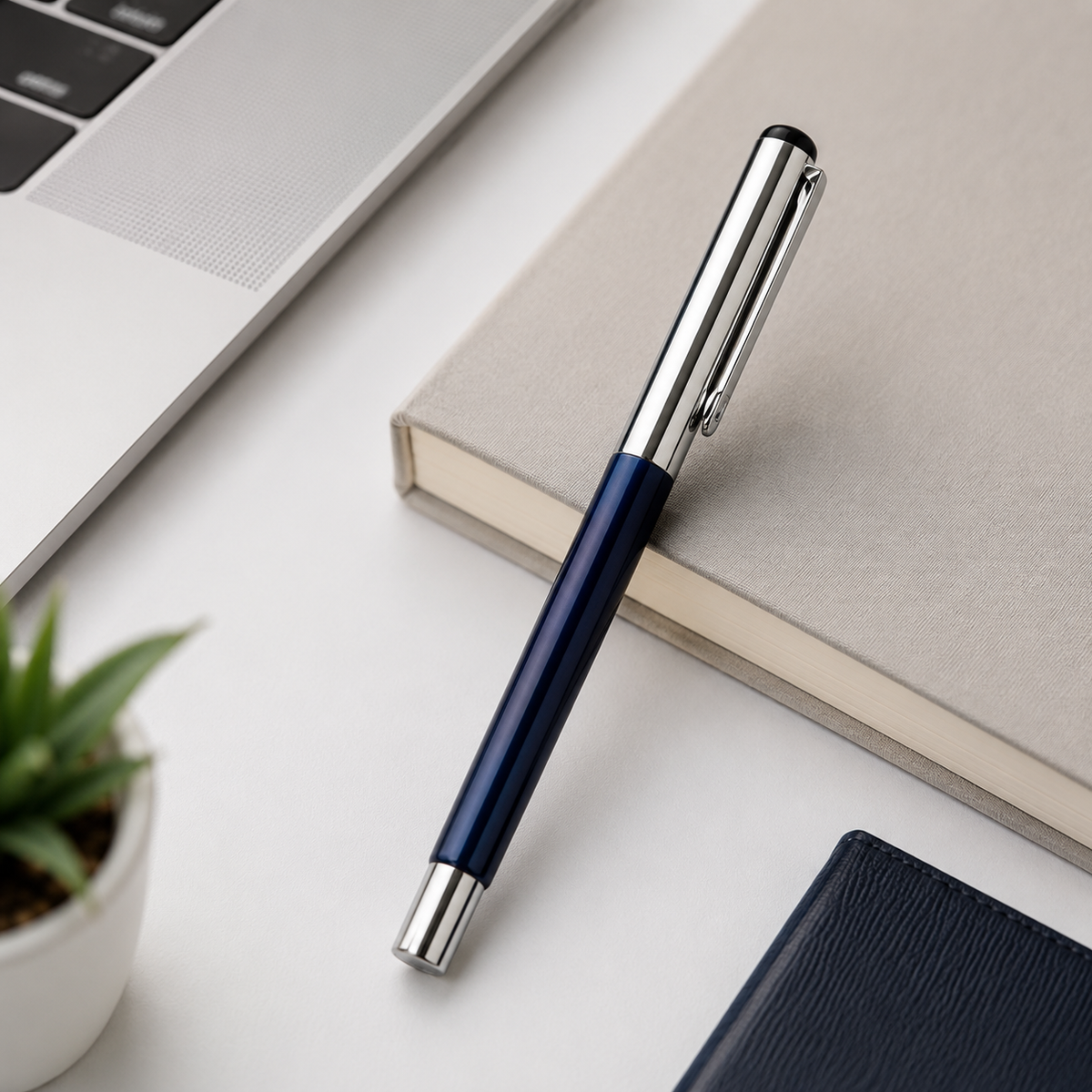 Glossy Blue Openable Ball Pen with Silver Cap – Black Ink product view 2