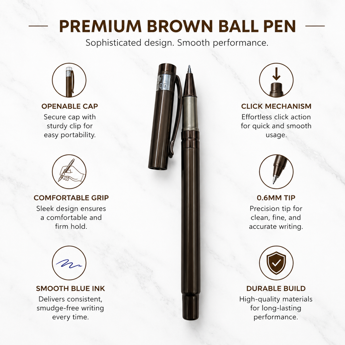Ballpen Bazaar  Ballpen Bazaar Metallic Glossy Brown Ball Pen with Brown Cap | Openable Mechanism | Blue Ink | 1 Pen with 1 Free Extra Refill with Name Engraving