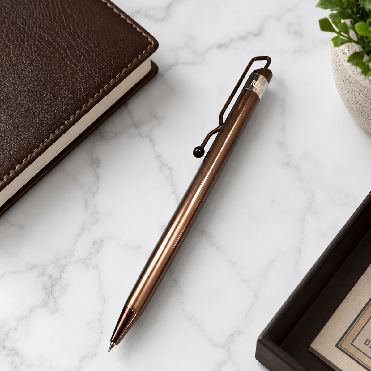 Ballpen Bazaar  Glossy Brown Ball Pen with Designer Brown Clip | Click | Blue Ink with Name Engraving