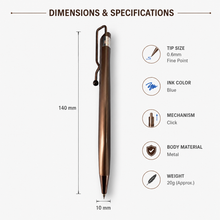 Ballpen Bazaar  Ballpen Bazaar Metallic Glossy Brown Ball Pen with Brown Designer Shape Clip | Click Mechanism | Blue Ink | 1 Pen with 1 Extra Blue Refill | Premium Metal Writing Pen with Name Engraving