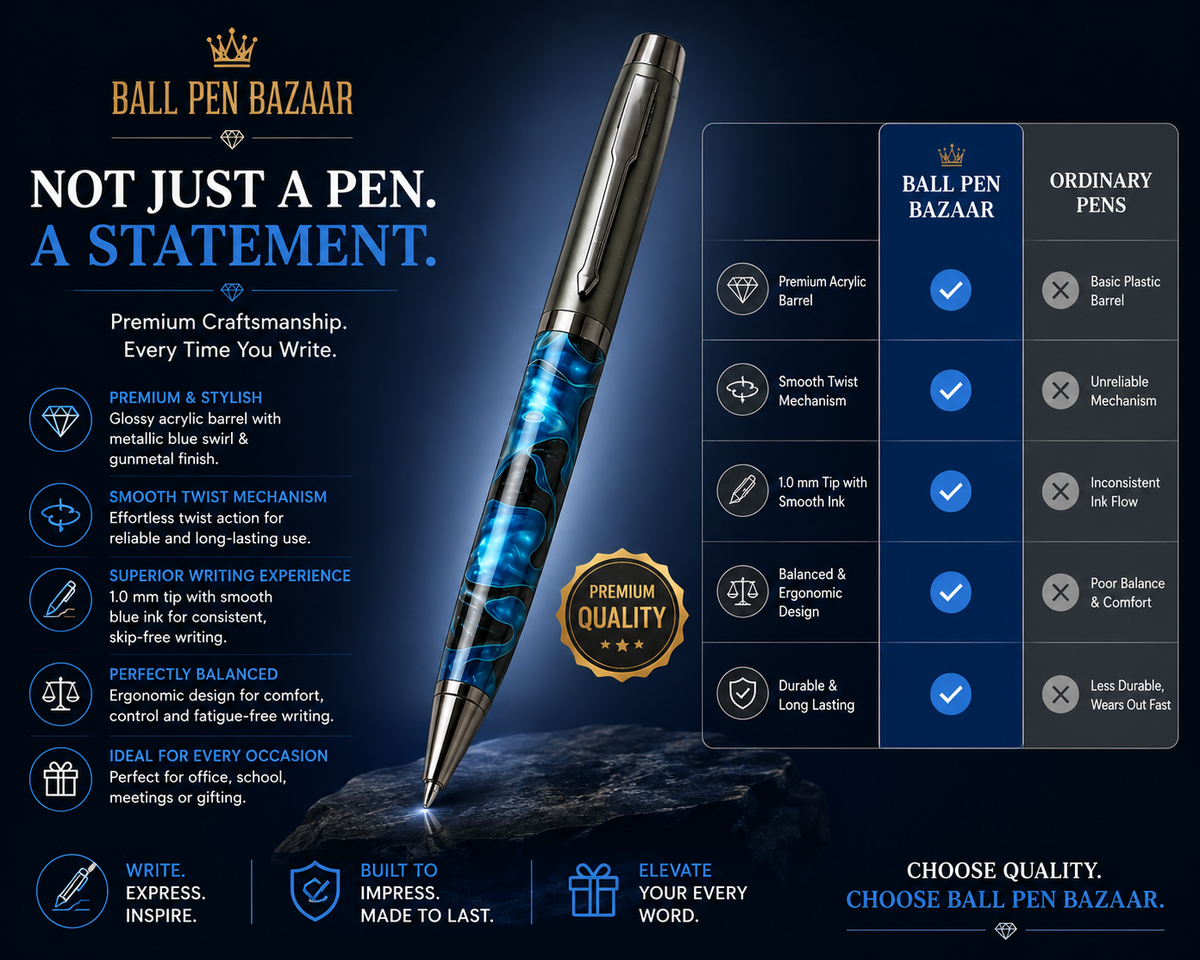 Ballpen Bazaar  Ballpen Bazaar Metallic Glossy Designer Blue Acrylic Ball Pen Gunmetal Dual Colour Twist Pen with Extra Refill Blue Ink 1 Pc with Name Engraving