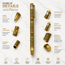 Ballpen Bazaar  Ballpen Bazaar Metallic Glossy Designer Gold Ball Pen | Square Shape Openable Metal Pen | Blue Ink | Premium Executive Writing Pen | 1 Pen with 1 Free Blue Refill with Name Engraving