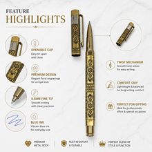 Ballpen Bazaar  Ballpen Bazaar Metallic Glossy Designer Gold Ball Pen with Designer Gold Cap & Gold Clip | Openable Mechanism | Blue Ink | 1 Pen + 1 Extra Refill with Name Engraving
